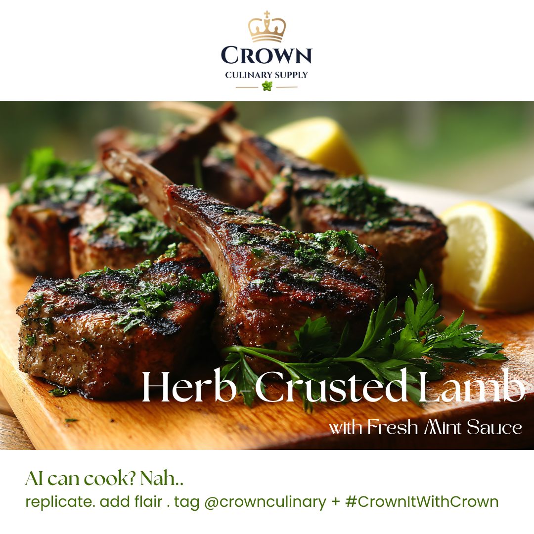 AI Generated Dish - Herb-Crusted Lamb with Fresh Mint Sauce